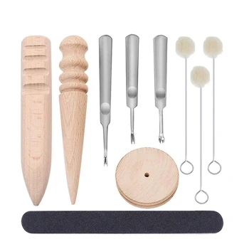 

LMDZ 10Pcs Leather Craft Tool Set with Leather Edge Skiving Beveler Wood Leathercraft Edge Slicker Sanding Strip and Wool Daubes