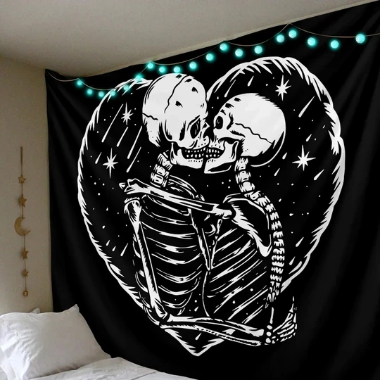 Череп гобелен поцелуй влюбленных черный таро человека с изображением скелета