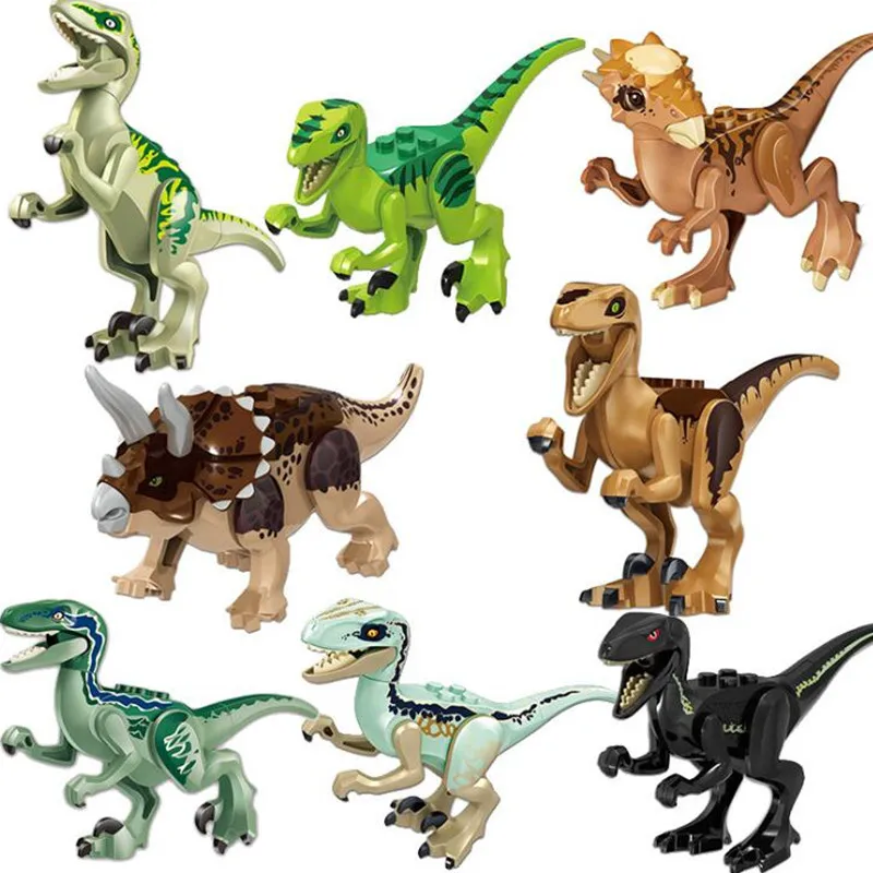 8 Pcs Dinosaurs World Dinosaurs Figures Building Blocks Bricks Tyrannosaurus Assemble Dinosaurs Classic Kids Toy For Gift - Цвет: 8PCS  black