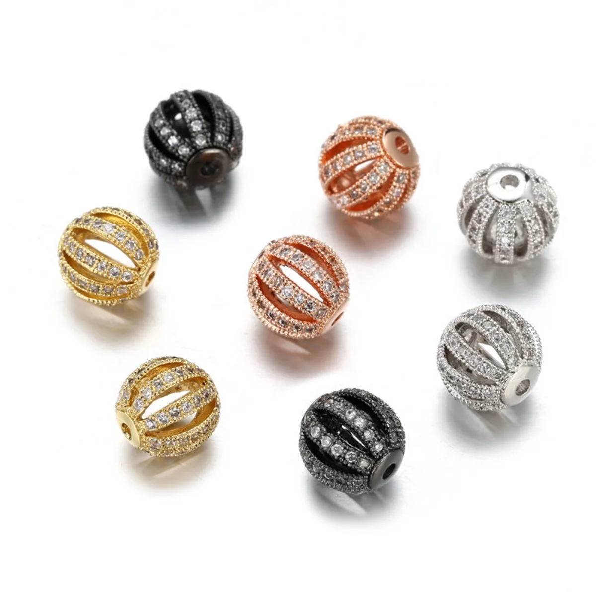 20 teile/los 9,5mm Zirkonia Pavd Hohle Runde Kugel Spacer Perlen für Frauen Halskette Mädchen Armband Herstellung Von Schmuck Zubehör Großhandel