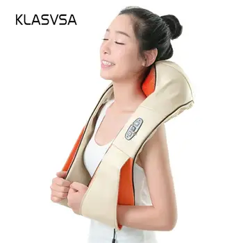 

KLASVSA 12 Massage Heads Heating Neck Shoulder Kneading Massager Cervical Therapy Health Care Back Waist Pain Relief Relaxation
