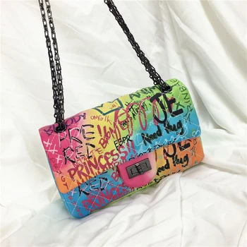 

Luxury Pu Leather Handbags Women Chain Shoulder Bags Designer Ladies Colorful Printed Crossbody Bags for Women Messenger Bag New