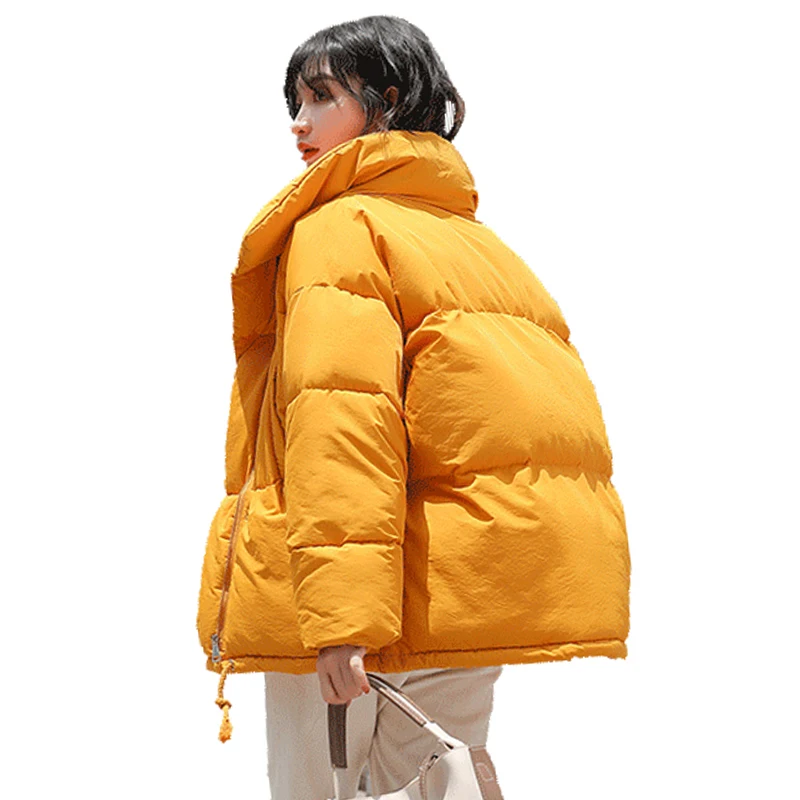 

Stand Collar 2019 New Arrival Winter Jacket Women Breasted Buttons Short Cotton padded Female Loose Coat Parka Outwear
