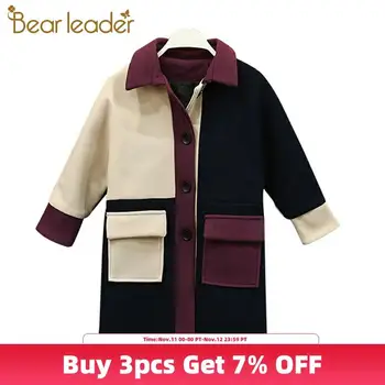 

Bear Leader 2020 New Winter and Autumn Baby Girls Coats Patchwork Fashion Overcoat Girls Kids Long Sleeve Outerwear Wool Blends