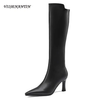 

New Fashion Winter Women's Boots Europe The United States Sexy Stiletto Boots Pointed Toe Side Zipper Knee-length High Boots