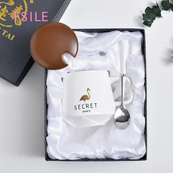 

Fashion Personality Simple Ceramic Mug Men and Women Couple Water Cup Milk Cup Coffee Cup with Lid Spoon Breakfast Cup Tea Cup