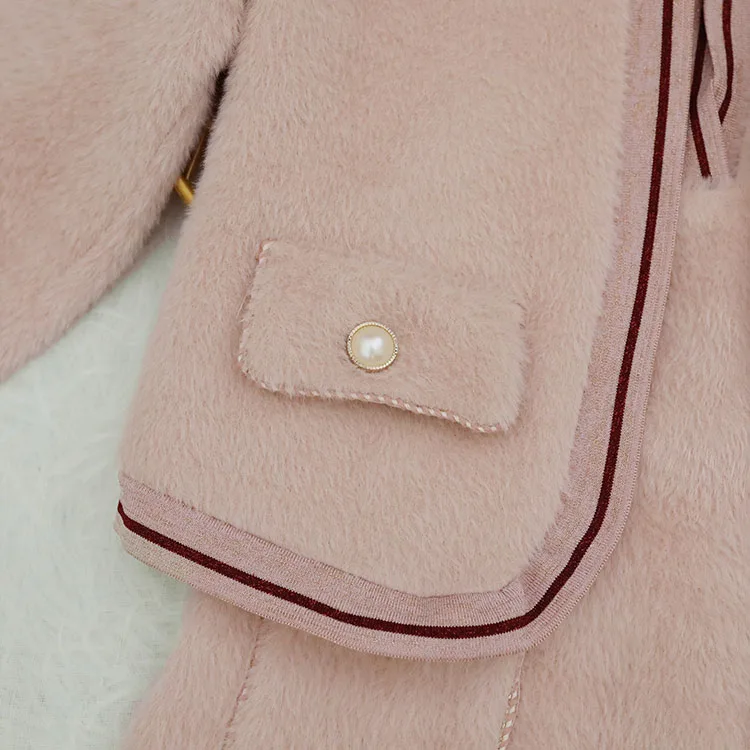 SWEETXUE Зимний норковый комплект из двух частей женский Карманный жилет юбка Кардиган, короткий жакет темперамент элегантный теплый костюм