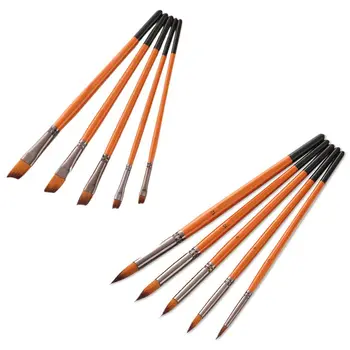 

10Pcs Orange Red Nylon Hair Wooden Handle Watercolor Paint Brush Pen Set Oblique Peak & Peak