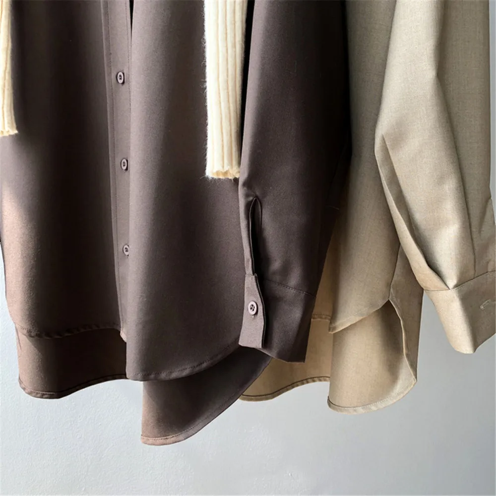 2020 Spring Women Brown Shirt Female Blouse Tops Long Sleeve Casual Turn-down Collar Style Women Loose Office Blouses Z1695 (57)