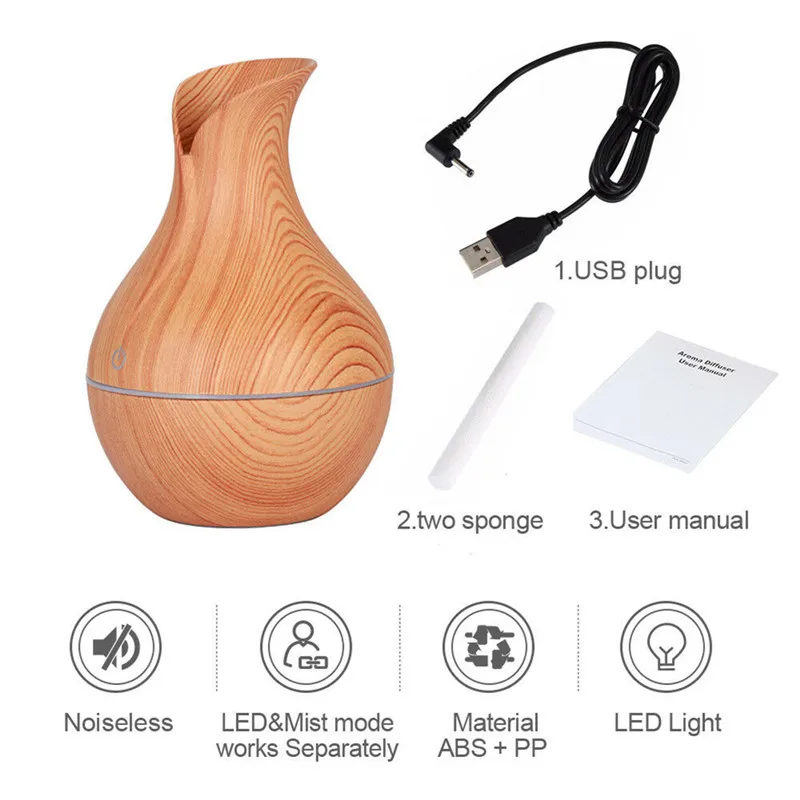 USB Electric Aroma air diffuser wood Ultrasonic air humidifier Essential oil Aromatherapy maker for home Or Office Incense
