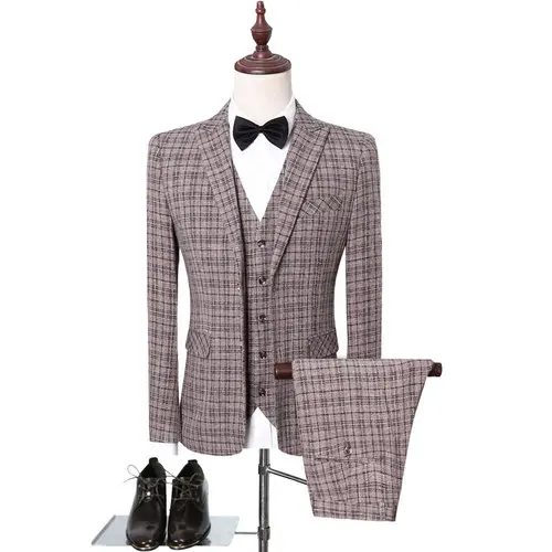 acket Pants Vest 3 pieces sets / fashion new men's casual boutique business grid suit suits Blazers trousers waistcoat 5XL - Цвет: As shown