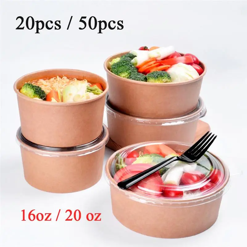 Soup Bowls with Lids Reusable Food Tray Bowls Paper Salad Bowl Lids with Soup Disposable Meal Cups Salad Food Prep Kraft Box disposable containers disposable lunch box food storage containers