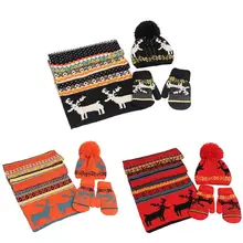 Зимняя шапка шарф перчатки наборы женская одежда шарф перчатки шапка комплект из 3 предметов шерстяная подкладка толстый теплый олень Рождественский костюм подарок