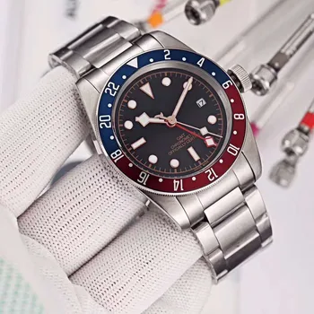 

HOT SELLING MEN'S HIGH QUALITY 316L STAINLESS STEEL MACHINERY GMT 4 NEEDLE WATCH RED BLUE BLACK BEZEL FACTORY WHOLESALE