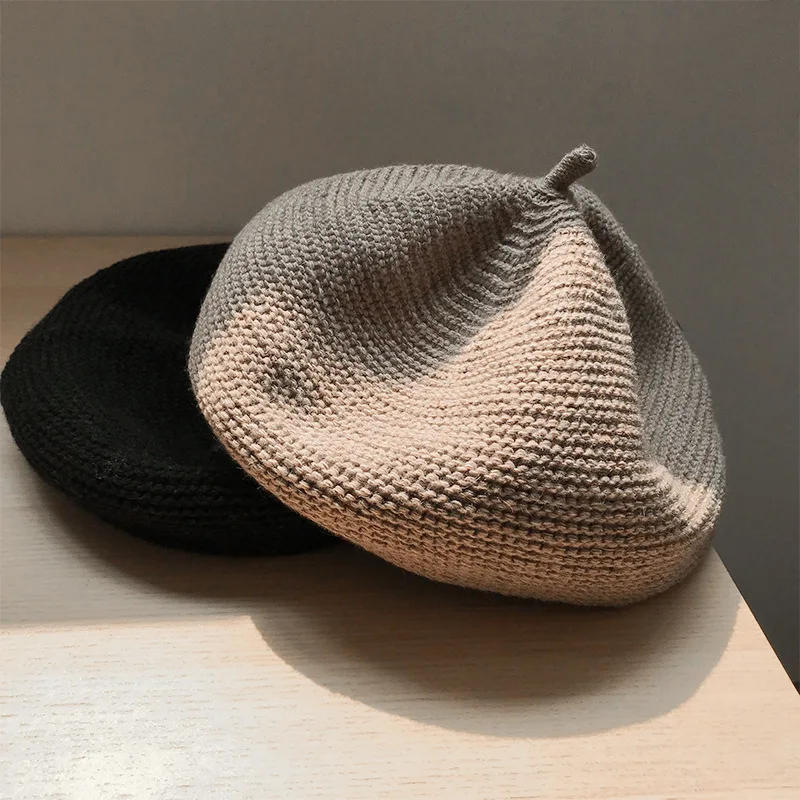 Top Quality Streetwear Berets for Woman Fashion Knitted Cotton Spring Winter French Hat Black Khaki Cap Korean Outdoor Casquette