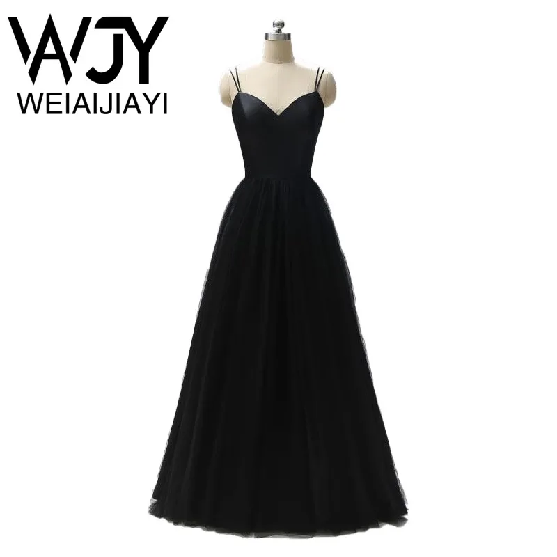 Real Sample Spaghetti Strap Black Long Back Zipper Sweetheart Sexy Formal Occasion Evening Dress Floor Length Low Price | Свадьбы и