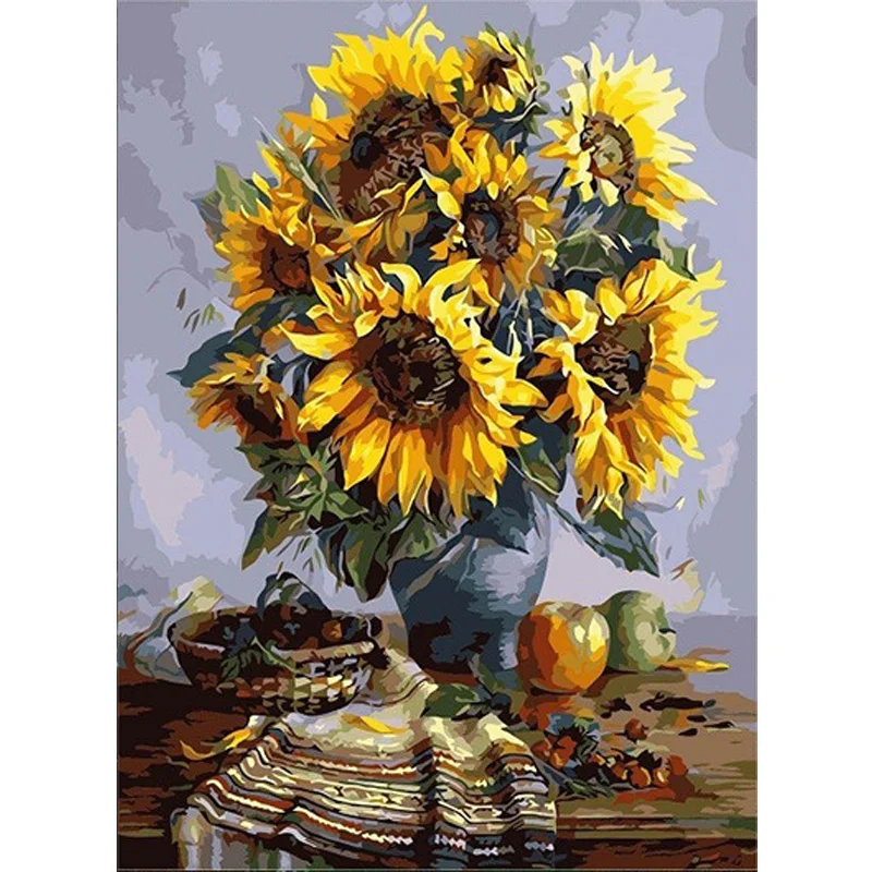 

AMTMBS Sunflower DIY Oil Painting By Numbers Kits Drawing Canvas HandPainted Wall Art Pictures Coloring Modern Home Decor