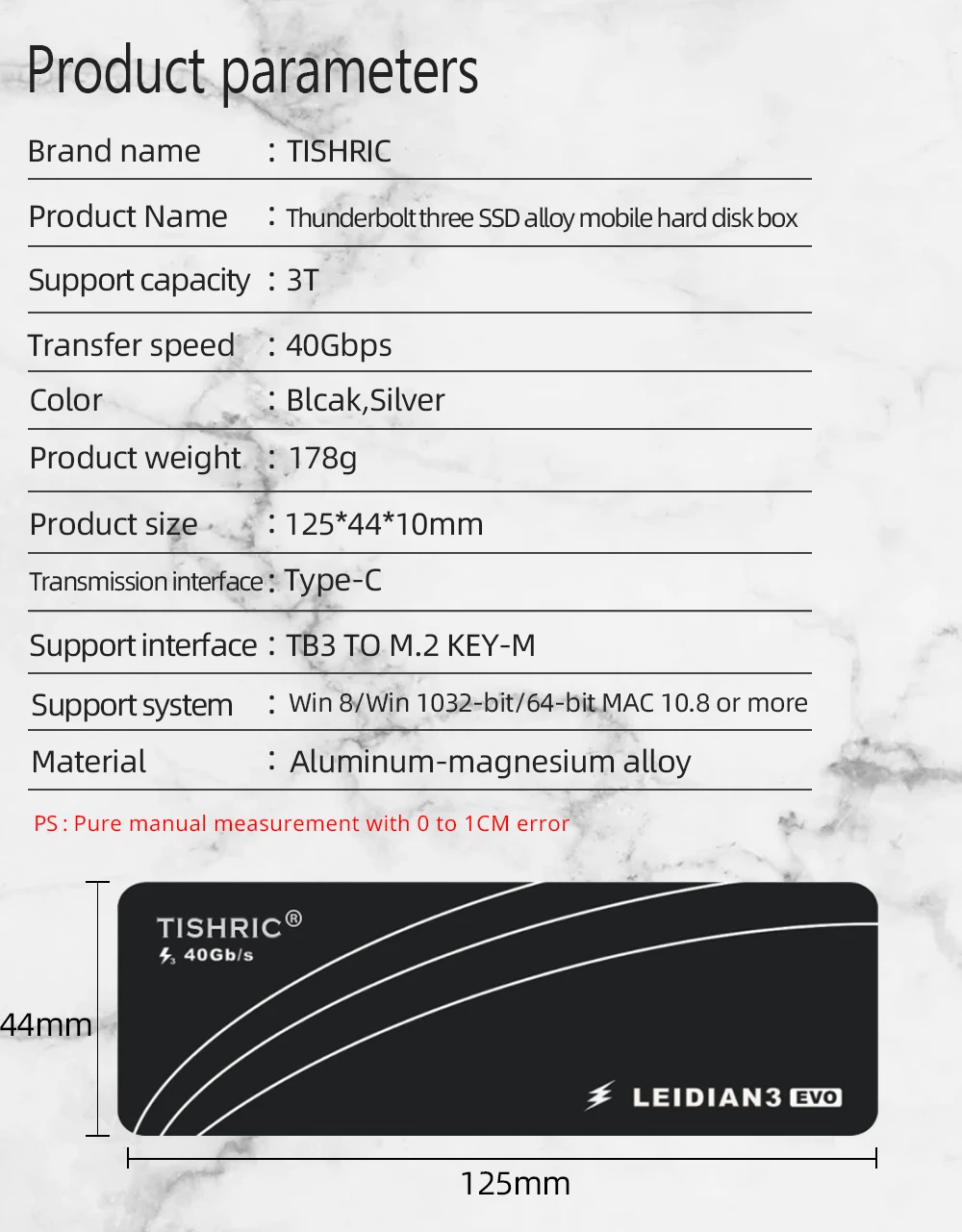 TISHRIC корпус для жесткого диска Thunderbolt Three SSD из сплава для мобильного жесткого диска чехол для жесткого диска TB3 до M.2 KEY-M type-C
