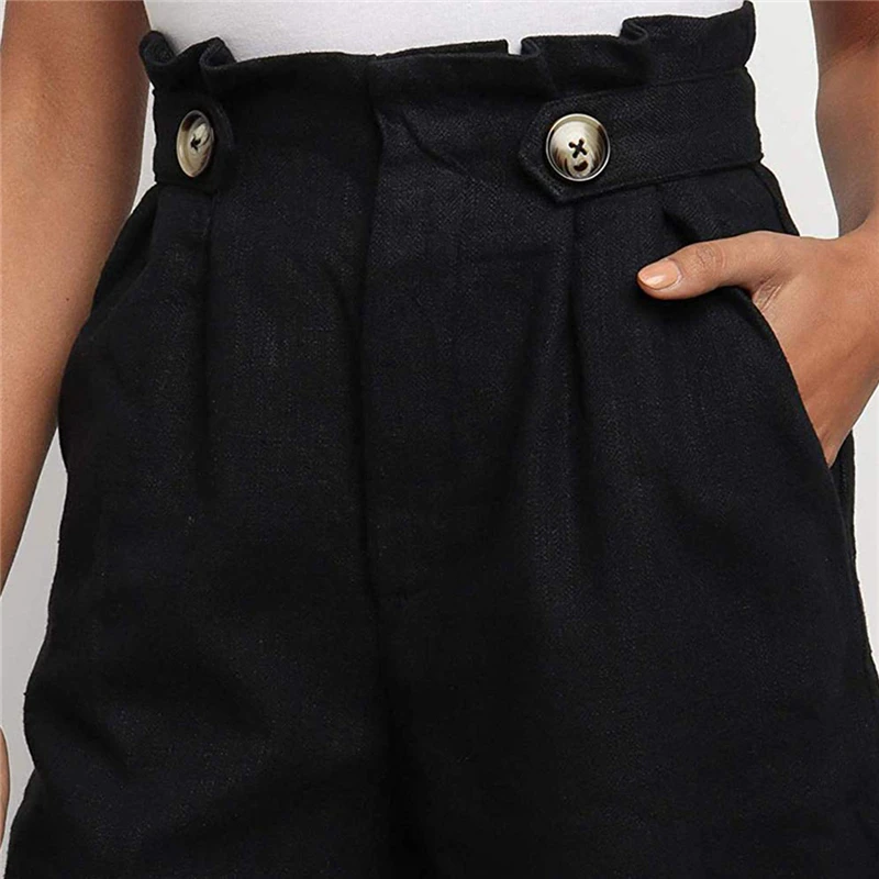 2023 Summer Women Shorts Flas Casul Loose High Waist Button Pockets Solid Fashion