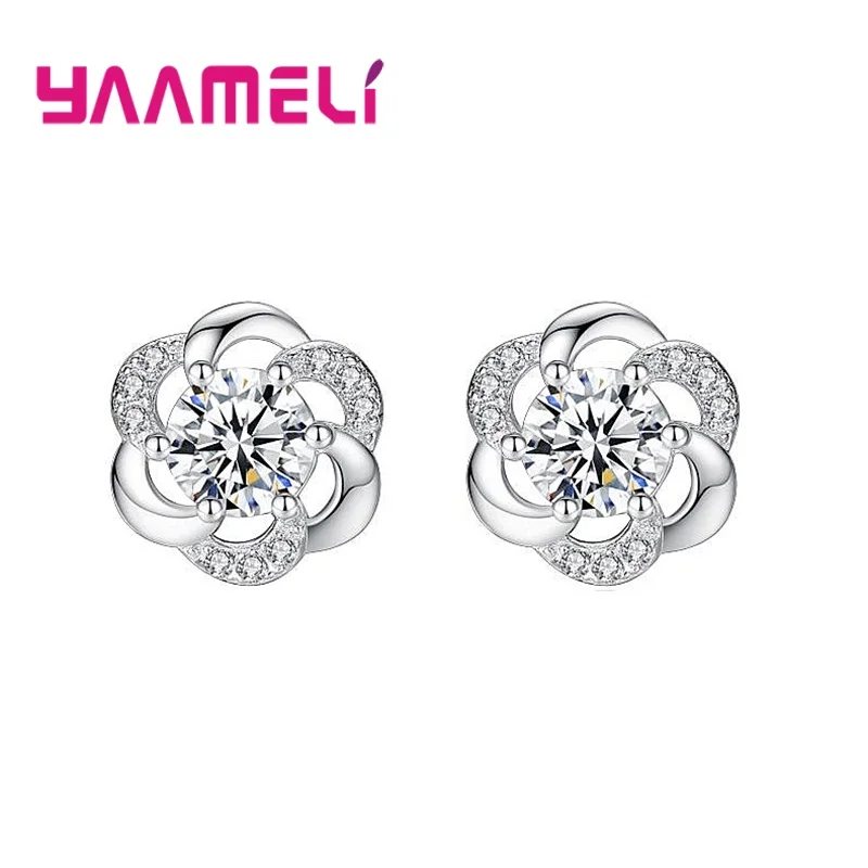 

New Fashion Brincos Jewelry 925 Sterling Silver Twist Stackable Shiny Flower Zircon Crystal Earrings for Women Girls Pendientes