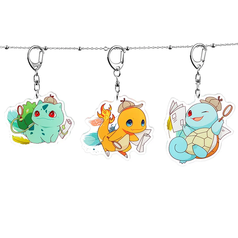 Брелок с покемоном Сквиртл Пикачу Psyduck Charmander Bulbasaur милый забавный мультфильм аниме Акриловые Брелки Подвеска на Рюкзак kawaii