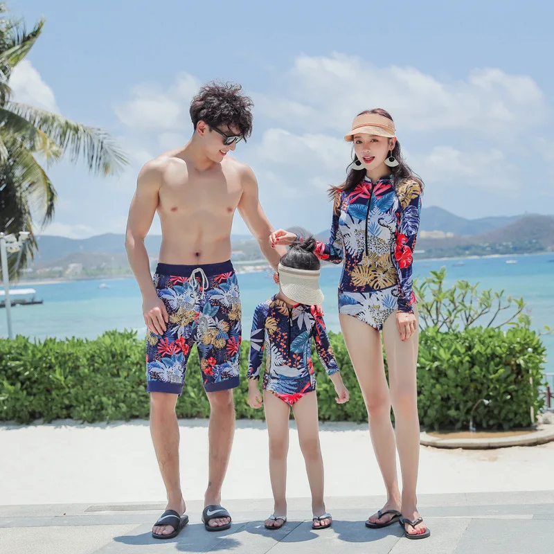 

2018 Korean-style Parent And Child Swimsuit Skirt One-piece Small Bust Gathering Slimming Conservative GIRL'S Big Boy Swimsuit