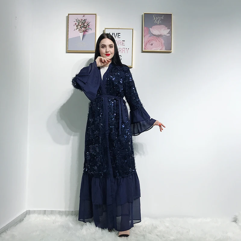 Открытое кимоно abaya Дубай турецкий хиджаб мусульманское платье исламское одежда Абая для женщин Восточный халат из марокена марокканский кафтан Djelaba