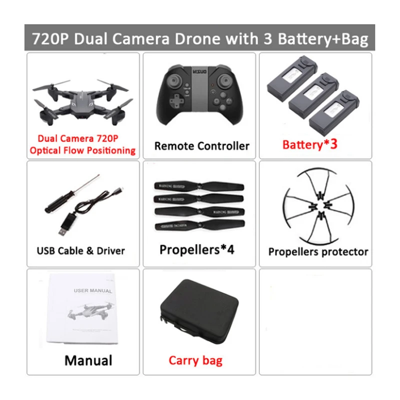 KaKbeir XS816 Радиоуправляемый Дрон с 50 раз WiFi FPV 4 K/720 P двойной камерой оптический поток Квадрокоптер складной селфи Дрон VS SG106 M70 - Цвет: 720P ba 1 with  bag
