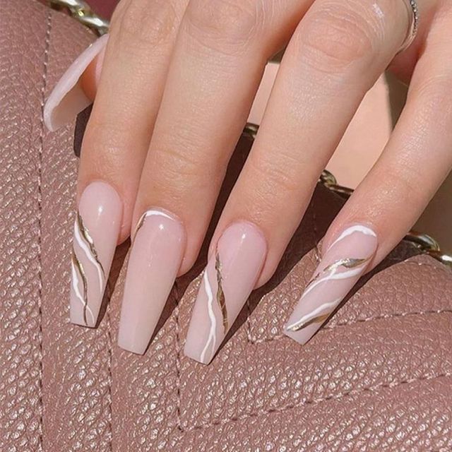 fake nail with design Detachable Pink Cloud Coffin False Nails Wearable Ballerina Fake Nails Full Cover Nail Tips