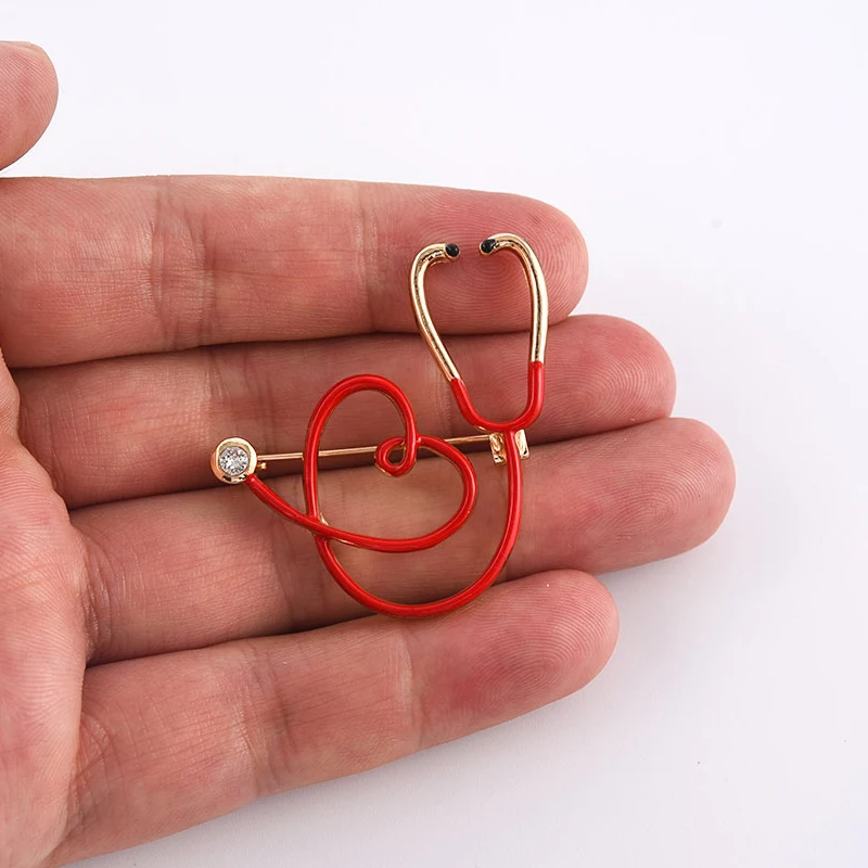 Medical Heart Shaped Brooch Stethoscope Jewelry Electrocardiogram Pin Backpack Lapel Doctor Nurse 1PC heart shape brooch doctor stethoscope brooch pin brooches clothing brooch