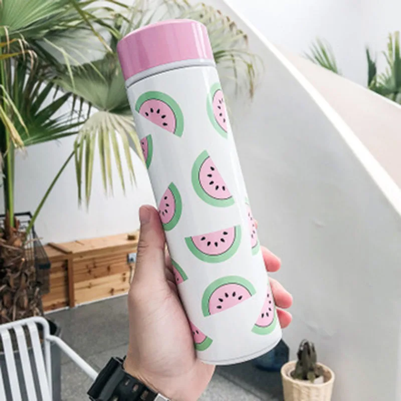 Pink watermelon Термос бутылка из нержавеющей стали фруктовый портативный персональный модный креативный милый ручной чашка наружный Чайный фильтр посуда для напитков - Цвет: Pink watermelon