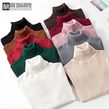 Duckwaver Осень Зима Женский вязаный свитер с высоким воротом мягкий джемпер с воротником поло модный тонкий женский эластичный пуловер