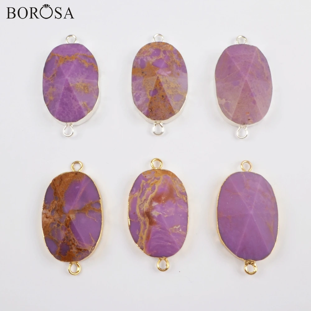BOROSA 5 шт. золото/Электроосаждение серебра мусковит Sugilite разъем натуральный драгоценный камень двойные подвески для ожерелья ювелирные изделия G1866
