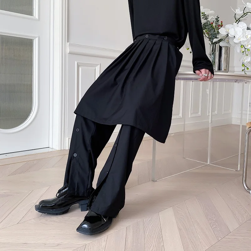 Men's Suit Straight Pants Spring And Autumn New Personality Detachable Two-Piece Set Button Decoration Leisure Large Pants