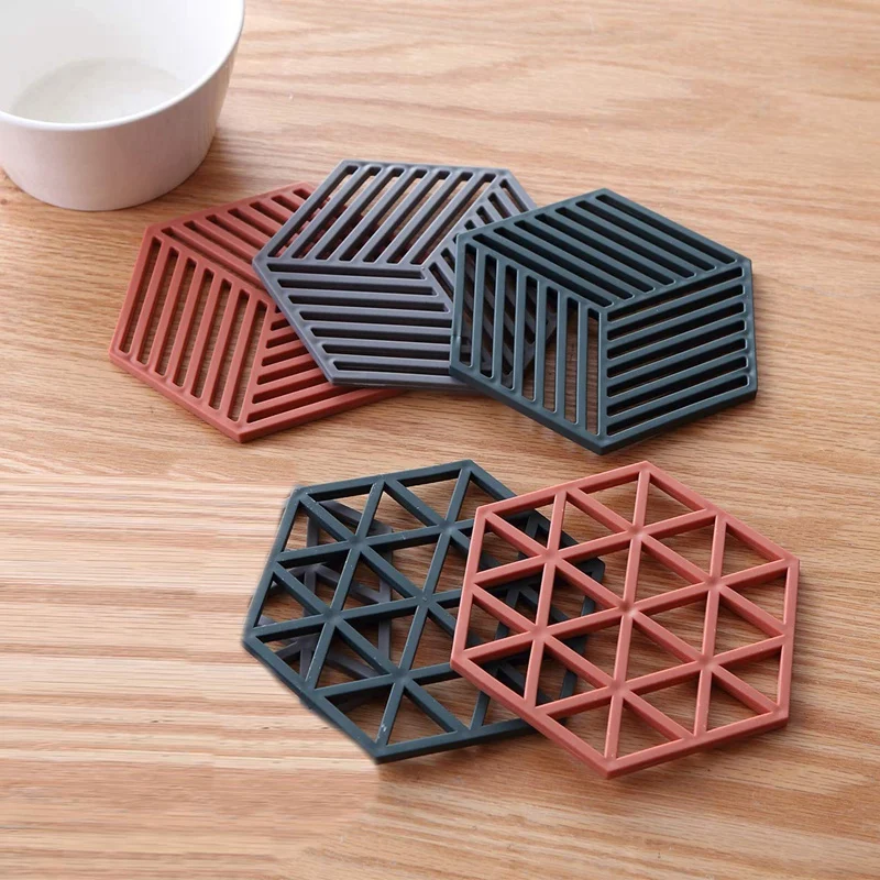 5x шестигранные Горячие подставки Trivet коврики двухстороннее использование Нескользящие держатели для горшков гибкие подставки под чашки для домашней кухни и столовой