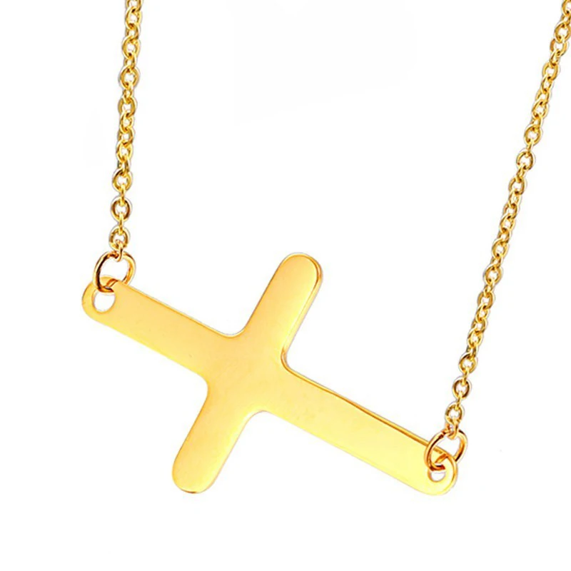 Stainless Steel Sideways Cross Pendant Necklace Women Thin Necklaces