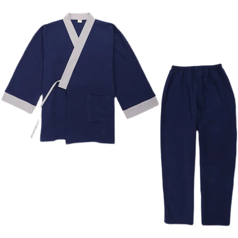 Chinese Retro Style Cotton Pajamas Pants Set Traditional Ancient Hanfu Kimono Yukata Loose Bathrobe Summer Sleep & Lounge Wear