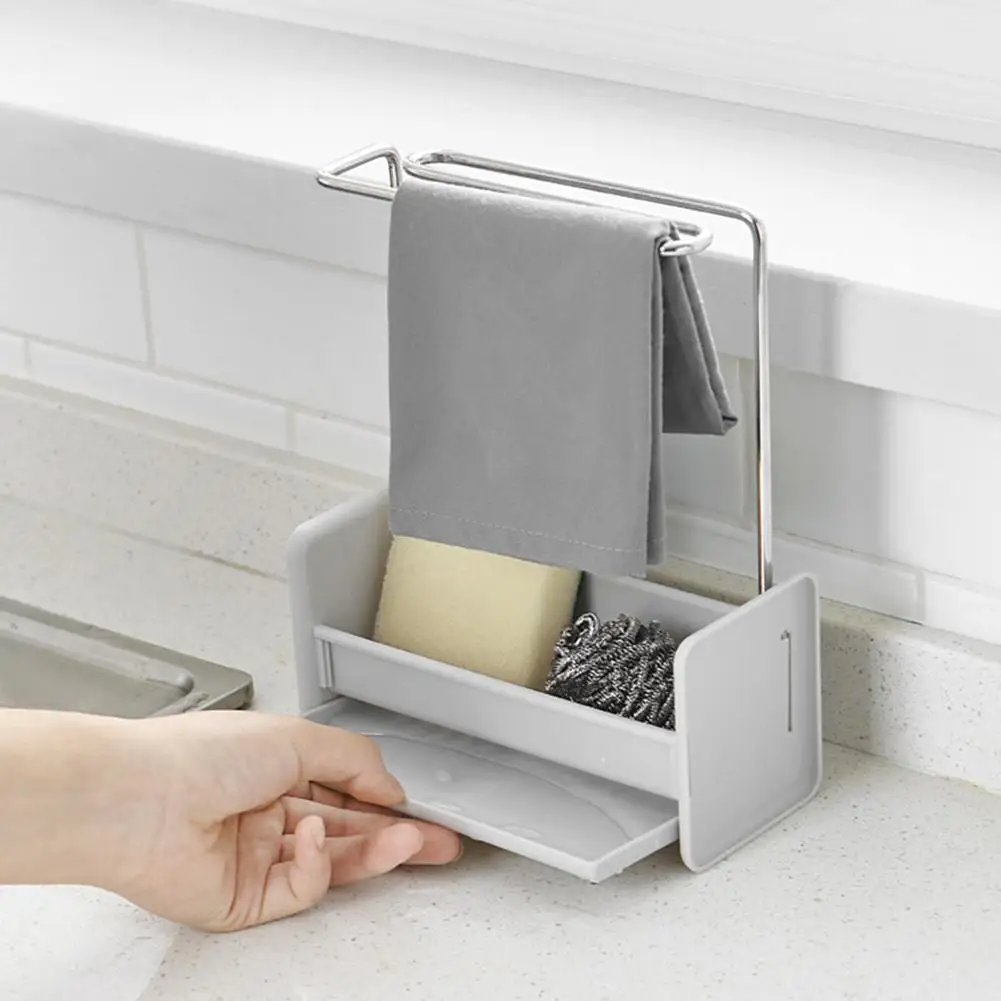 

Removable Stainless Steel Kitchen Dishcloth Holder For Towel Cleaning Cloth Draining Organize Sponge Dish Holder Rack Shelf