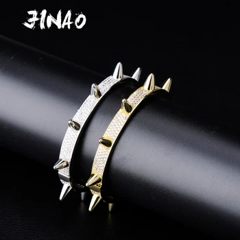 

JINAO Spikes Bangles Rivet Cone Stud Cuff Twist Thorns Bracelets Iced Out Cubic Zircon Bling Hip Hop Jewelry For Men