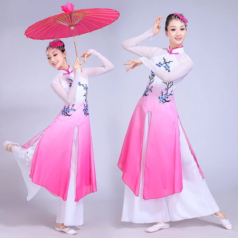 Китайский Hanfu Dj костюм национальный танец платье хор сливы песня Классическая Yangge группа вентилятор представление Женская длинная юбка - Цвет: Rose Red
