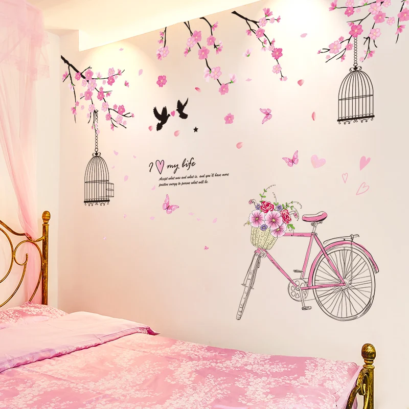 [Shijuekongjian] вишневые цветы наклейки на стену DIY клетка для птиц наклейки на стены велосипеда для дома гостиной спальни украшения
