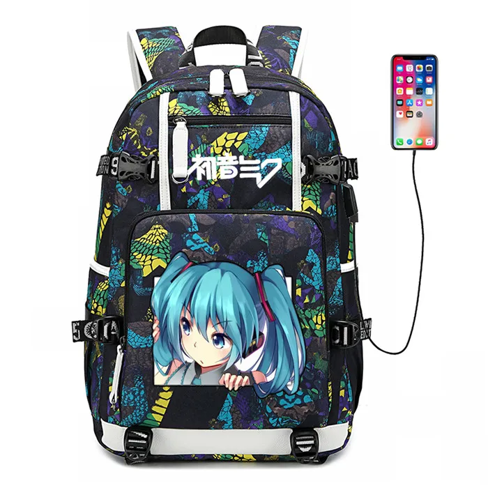29 Hatsune Miku Women Cute Back Pack Canvas School Bags Bookbag Large Travel Bagpack USB Charging Laptop Backpack Men Backpack - Цвет: 29