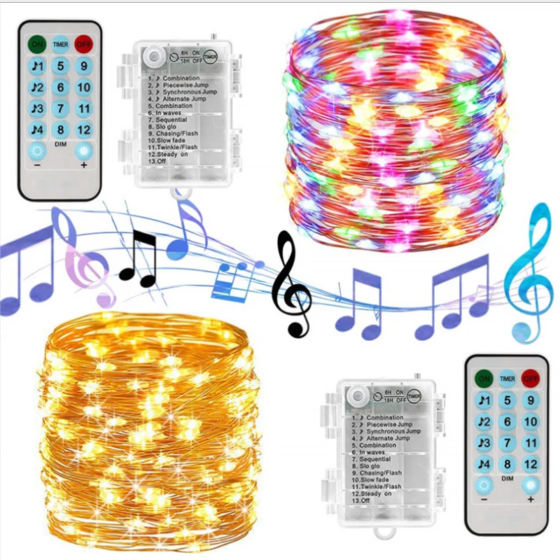 Battery Operated Sound Activated LED Music String Lights 5M 10M Silver Wire Garland Home Christmas Wedding Party Decoration | Освещение