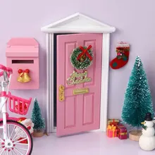 

Dollhouse Furniture Mini Fairy Door Handmade Cute Pink Mouse Hole Miniature Wooden Door With Mailbox Merry Christmas