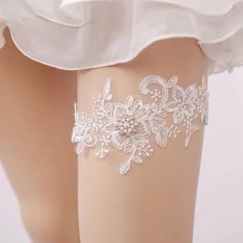

Wedding Garter Navy White Embroidery Floral Sexy Garters Women/Female/Bride Thigh Ring Bridal Lace Leg Ring Loop