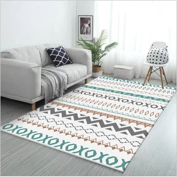 

AOVOLL Area Rug for Living Room Stylish White Green Gray Geometric Ethnic Style Rugs Floor Mat Living Room Table Accessories
