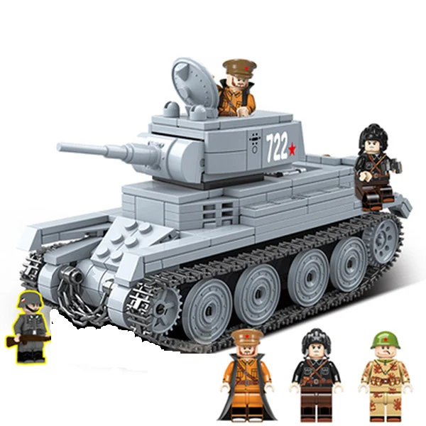 

462pcs New Sale LegoINGlys Military WW2 BT-7 Light Cavalry Tank Forces Figure Building Block World War Toys Children Gift 100084