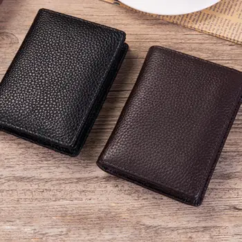 

billeteras para mujer Fashion Men Faux Leather Lichee Pattern Solid Color Business Cards Bag Wallet кашелек женский