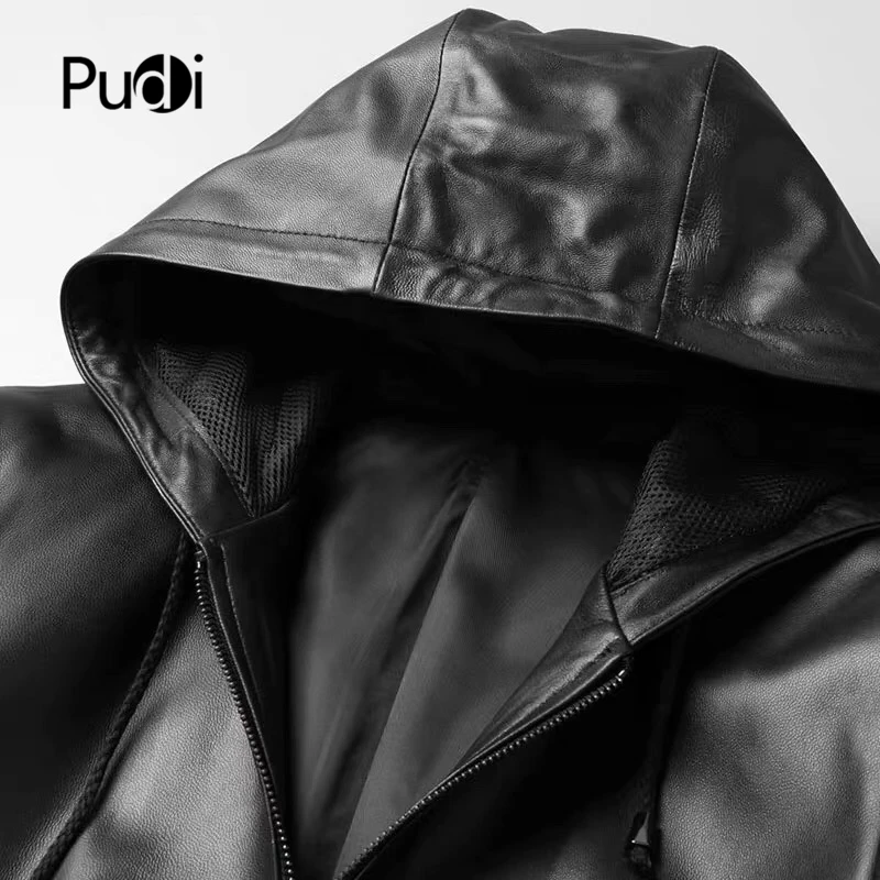 Pudi MT934 новые модные мужские куртки пальто с капюшоном короткие оригинальные жакеты из овечьей кожи Верхняя одежда из натуральной кожи