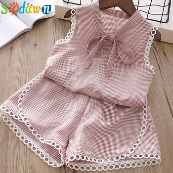 

Sodawn Toddler Girl Clothes Suit Baby Girls Sleeveless Blouse+Shorts 2PCS Summer Kids Girl Clothing Suit Infant Girl Clothes 2-7